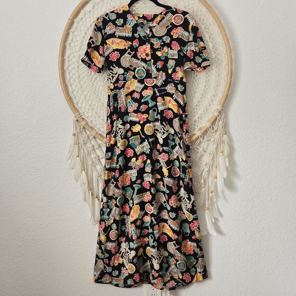 Vintage 80s Knapp Studio Novelty Print Garden Black Cottagecore Maxi Dress 9 USA - Picture 13 of 13